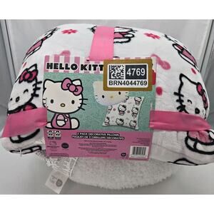 Hello Kitty Decorative Pillow 2 Pack White Pink Logo Print Plush 15" NEW Coquett